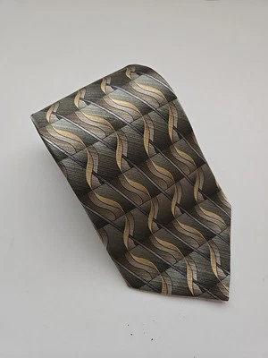 Corbata Savile Row Para Hombre Verde y Dorado Geométrica Seda Hecha en EE. UU. Diseñador Foto 1 de 4