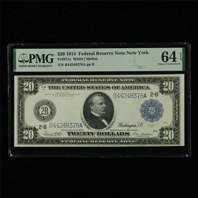 1914 Federal Reserve Note New York 20 Dollars Fr#971a PMG 64 EPQ Choice UNC - Image 1 of 4