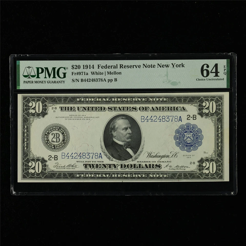 1914 Federal Reserve Note New York 20 Dollars Fr#971a PMG 64 EPQ Choice UNC - Image 1 of 4