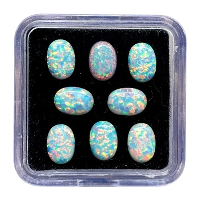 8 Pcs Australian Opal 7x5mm Oval Cabochon AAA Quality Lab Created Gemstone Lot - Image 1 of 4