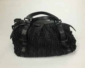 BURBERRY ALL LOWRY Black Leather Ruffled Shoulder Satchel Bag ITALY - Picture 1 of 19