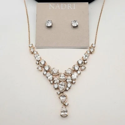 Nadri Icy CZ or Crystal Formal Statement Necklace & Stud Earrings Evening Bling - Image 1 of 4