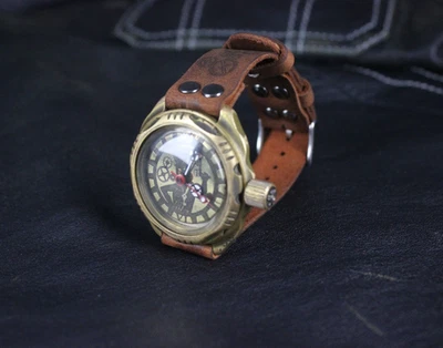 Steampunk Vintage Watch Vostok Komandirskie 2409 ussr Handmade leather strap - Image 1 of 4