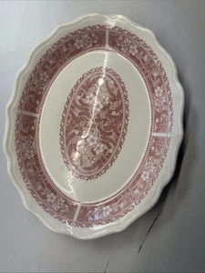 Red Transfer Syracuse Oval Scalloped 9 5/8"" x 11 3/4" Plate Strawberry Hill - Picture 1 of 8