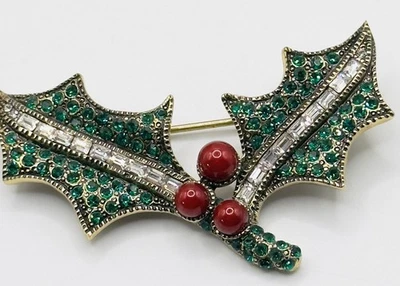 **Heidi Daus** “Holly Sprig” Brooch/Pin w/ Swarovski Crystals, BRAND NEW, No Box - Image 1 of 4