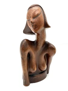 Scultura in legno intagliato stile art deco moderno vintage metà secolo donna busto femminile - Foto 1 di 7