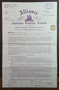 1929 Alliance Assurance Mrs Talbot North Shields póliza de seguro ornamentada - Imagen 1 de 4