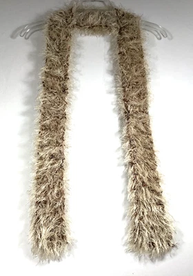BUFANDA DELGADA PESTAÑAS Larga 60”, Hecha a Mano Y2K De Colección Crema Sedosa y Multi Marrón Foto 1 de 4