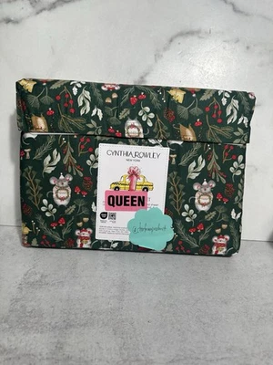 Синтия Роули Рождественская мышь Холли листья темно-зеленый королева простыни комплект новый - Изображение 1 из 4