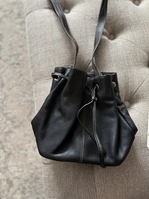 Black Leather Bucket and Drawstring Bag - Image 1 of 4