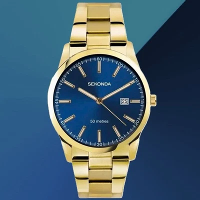 Sekonda 30007 Watch Blue Dial Date Gold Plated Bracelet 50M WR (swim safe) - Image 1 of 4
