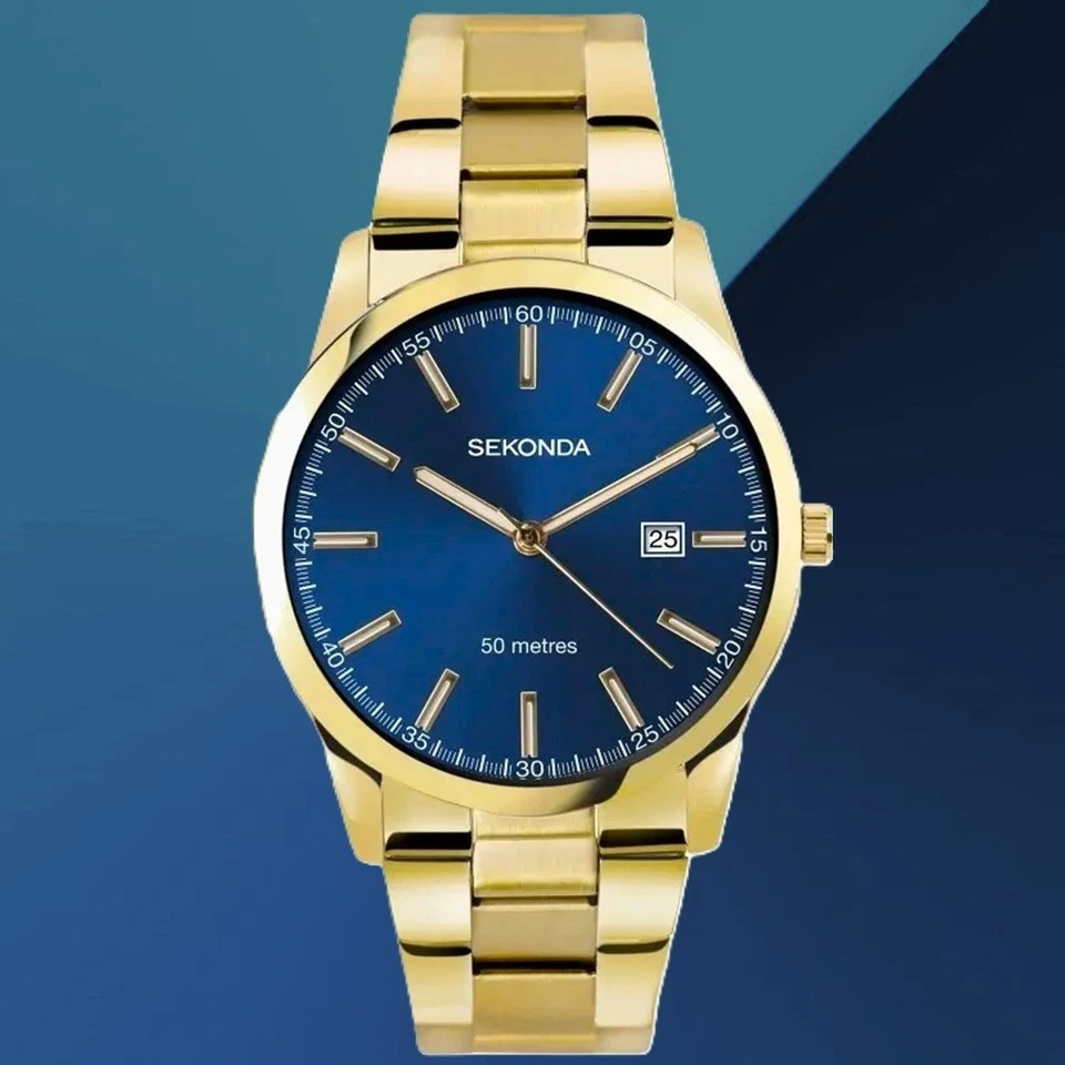 Mens Smart Gold Sekonda Blue Dial 50m W/Proof 41mm Watch 30007
