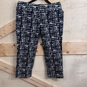 APT 9 Pants Womens 8 Black White Abstract Print Stretch Cropped Slim Ankle - Picture 1 of 13