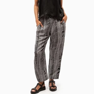 Raquel Allegra Fez-Hose Seide Fetzenmuster schwarz weiß gerades Bein Freizeit neu ohne Etikett - Bild 1 von 15