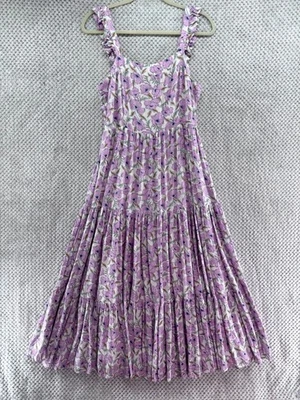 Haute Hippie Dress Womens M White Purple Floral Tiered Midi Smocked Cottage Boho - Image 1 of 4