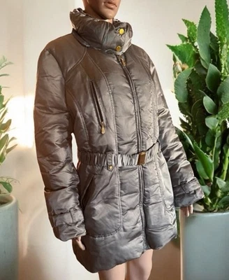 1 Madison Gris Taupe W Dorado Plumón Chaqueta Abrigo con Cinturón Mujer’s XL Abrigo de Invierno Foto 1 de 4