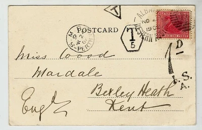 Australia Western 1902 postal usada con marcas 'Postage Due', enviada a 'Kent' En Foto 1 de 3