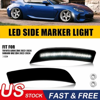 Luces de señalización laterales LED completas blancas lentes ahumadas para 22+ Subaru BRZ Toyota GR86 Foto 1 de 4