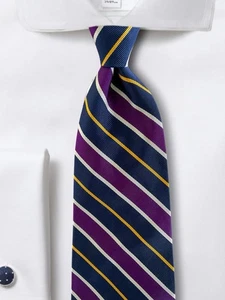 Jos A Bank Italian Silk Tie Purple Navy Blue Yellow Striped Necktie Italy NWOT - Picture 1 of 10