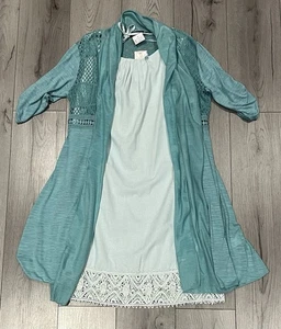 Turquoise Linen Mix Dress & Floaty Cardigan/jacket-Size 18/L-Alice Collins-BNWT - Picture 1 of 10