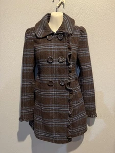 Damen American Rag Wollmischung zweireihig kariert Erbse Mantel Jacke Größe XS - Bild 1 von 10