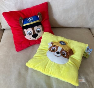 2X PAW PATROL Cuddly Kids Pillow NICKELODEON Yellow & Red 29X29X9Cm With Ears - Picture 1 of 16