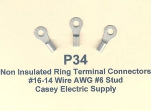 50 Non-Insulated RING Terminal Connectors Uninsulated #16-14 Wire Gauge #6 Stud - Picture 1 of 2