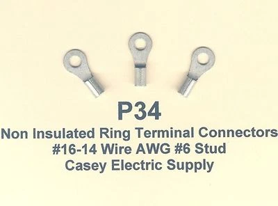 50 conectores de terminal de anillo no aislados sin aislamiento #16-14 calibre de cable #6 perno Foto 1 de 2