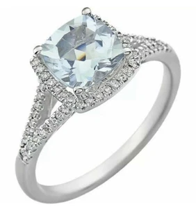 1.50 Ct Aquamarine And Lab-Created Diamond Halo Engagement Ring In 925 Silver - Picture 1 of 6