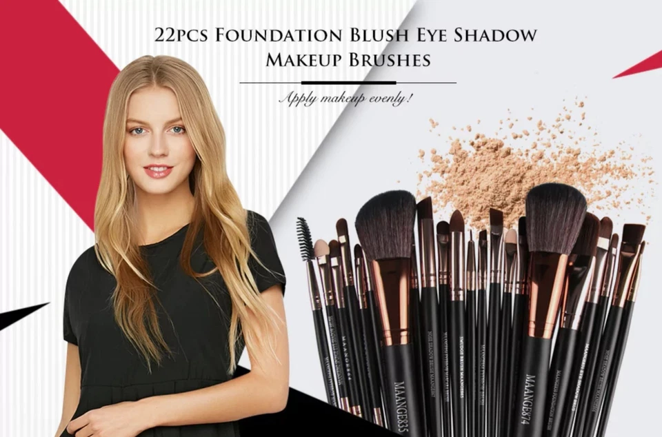 MAANGE PROFI 22 Stück Foundation Rouge Augenbrauen Lippen Make-up Pinsel MAKE-UP PINSEL SET