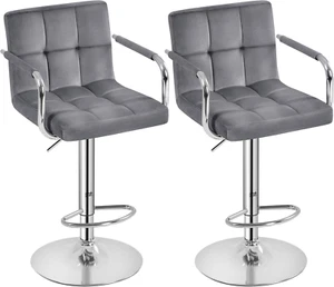 Counter Height Bar Stools Set of 2 Velvet Swivel Barstools for Kitchen Stool Hei - Picture 1 of 12
