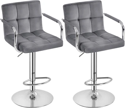 Counter Height Bar Stools Set of 2 Velvet Swivel Barstools for Kitchen Stool Hei - Image 1 of 4