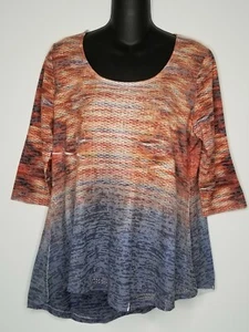 Live And Let Live Shirt Women Medium Scoop Neck Orange Blue 3/4 Sleeve Top Ombre - Picture 1 of 5
