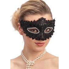 Mascherina NERA Sexy Pizzo Strass Maschera Carnevale Veneziana Costume Venezia