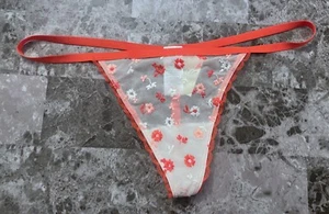 NWT AERIE AMERICAN EAGLE M EMBROIDERED RED PINK FLORAL MESH V STRING PANTIES - Picture 1 of 3