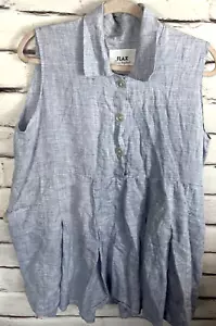 Flax Women's Size S Blue/White Sleeveless Half Button Up Shirt With Pocket's - Picture 1 of 6