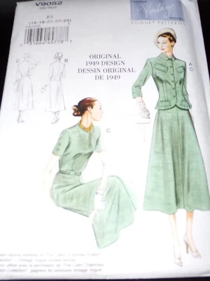 🌸 VOGUE #V9052-LADIES CIRCA 1949 PULLOVER DRESS & FITTED JACKET PATTERN 16-24FF - Image 1 of 2