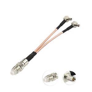8inch FME Female to Y Type 2X TS9 Male ANGLE Splitter RG316 Coax Cable pigtail - Picture 1 of 4