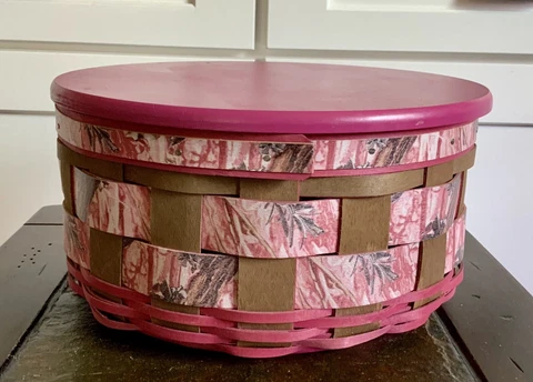 EUC Longaberger 2013 Pink Camo Gear Basket Set Original Tags Minor signs of wear Cover