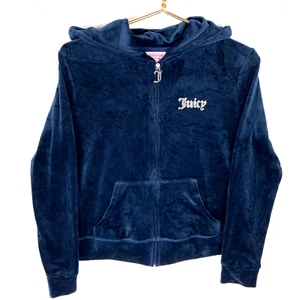 Felpa donna Juicy Couture Velour con cappuccio blu medio full zip - Foto 1 di 4
