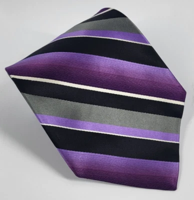 Corbata de seda Birmania Bibas púrpura gris negro blanco rayas hombre 56 x 4 Foto 1 de 4