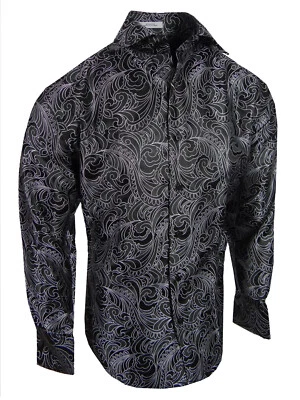 Camisa de vestir de evento para hombre diseños florales de cachemira con puño francés brillante de Leonardi Foto 1 de 2