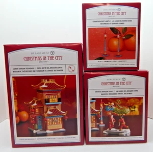 NEW Dept 56 Lunar Dragon Tea House, Chinese Dragon Dance, Chinatown Post Lamps - Picture 1 of 24