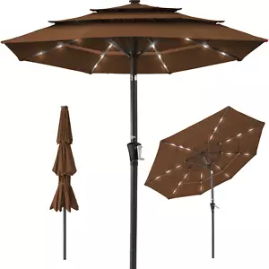 10Ft 3-Tier Solar Patio Umbrella W/ 24 LED Lights, Tilt Adjustment, Easy Crank - - Picture 1 of 12