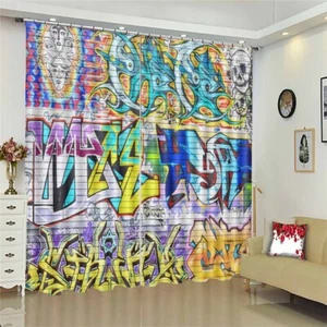 Cortina de tela con bloqueo de graffiti intersección 3D con impresión fotográfica ventana - Imagen 1 de 10