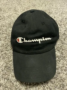 Champion Hat Cap Strapback Black Adjustable Adult Script Spell Out Adult - Picture 1 of 6