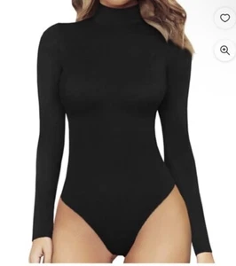 MANGOPOP Women's Mock Turtle Neck Long Sleeve Tops Bodysuit Jumpsuit-XS NWT - Picture 1 of 7