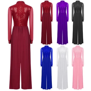 Women Dancewear Baggy Gown Back Zipper Dress Church Mock Neck Morden Mesh Prom - Picture 1 of 84