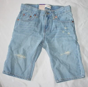 Boys Size 10 Levi's 511 Slim Denim Shorts Adjustable Waistband Ripped Blue - Picture 1 of 2
