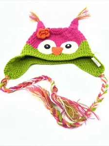 Owl Crochet Hat with braided tassels used kids C2 - Picture 1 of 7
